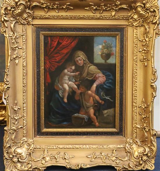 17th century Flemish School Virgin and child with John The Baptist 9.75 x 7.5in.